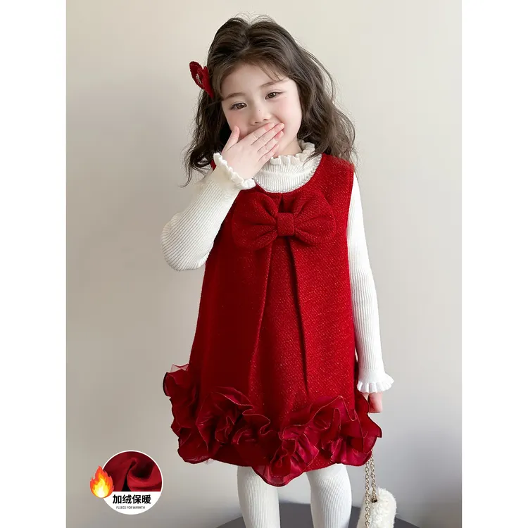 女童连衣裙秋冬款2025新款儿童喜庆过年服宝宝冬装加厚公主裙套装