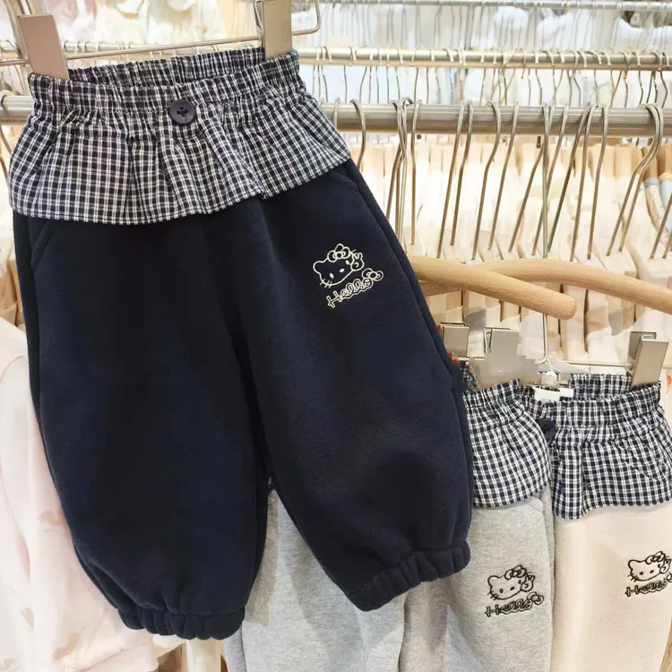 （加绒）女宝加绒卫裤可爱小猫儿童运动裤子春秋冬加厚一体绒保暖裤