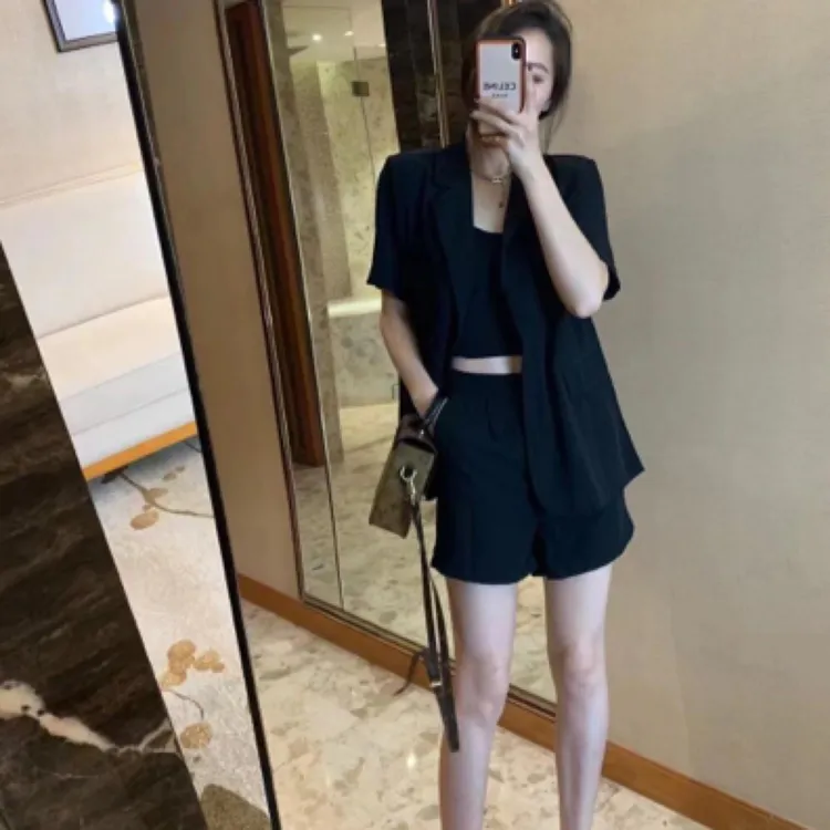小个子短袖西服短裤通勤套装女2025夏季简约职业时尚显瘦两件套
