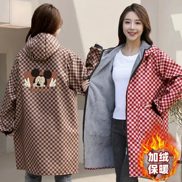 冬季围裙厨房家用做饭罩衣加绒保暖时尚简约卡通工作服女餐饮专用