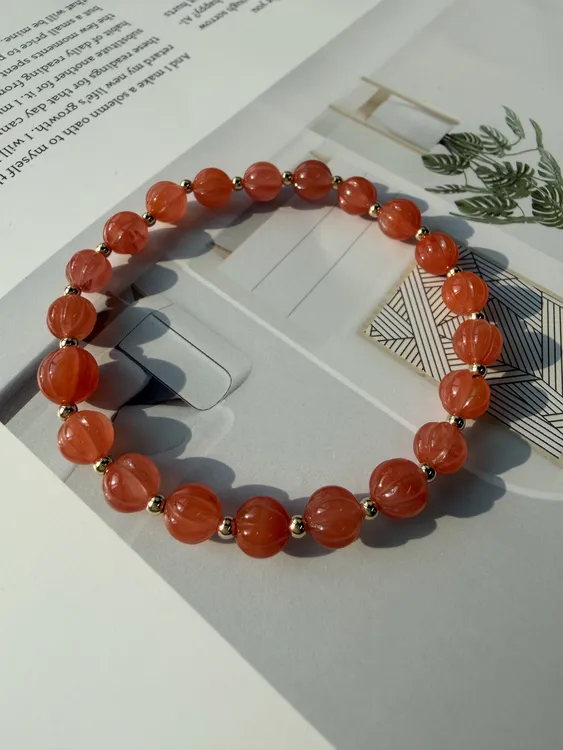 天然保山冰南红14K金南瓜珠手串手工气质轻奢时尚百搭红色单圈