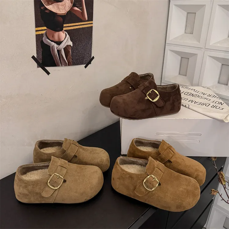 加绒勃肯鞋2025秋冬新款厚底内增高5cm全包博肯鞋小个子毛毛鞋女