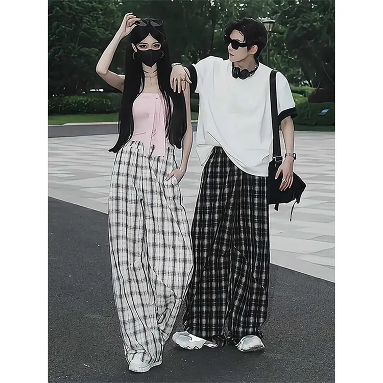 夏季痞帅男士格子休闲裤美式小众格纹情侣直筒裤宽松百搭vibe长裤