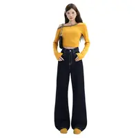 高腰秋季牛仔裤女2025新款宽松显瘦显高直筒阔腿设计感微喇长裤