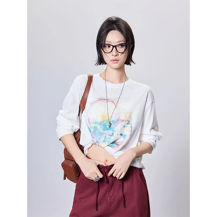 A美洋MEIYANG【商场同款】 绘本长袖T 雪花竹节棉印花上衣-周四