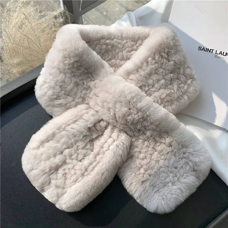 进口獭兔毛围巾韩版简约长款编制毛毛围脖保暖加厚冬季时尚百搭女