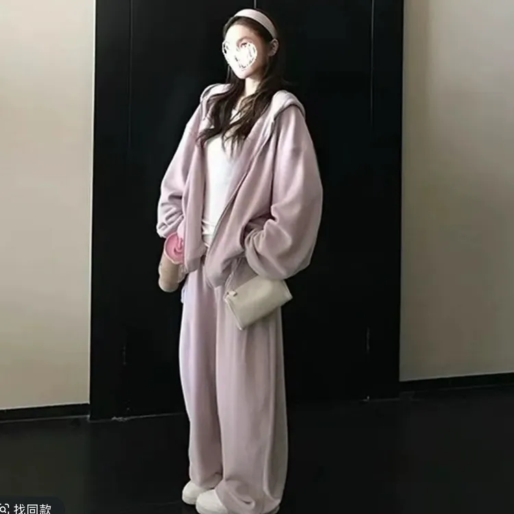 胖mm韩系加厚卫衣运动套装女秋冬2025新款超火减龄一整套