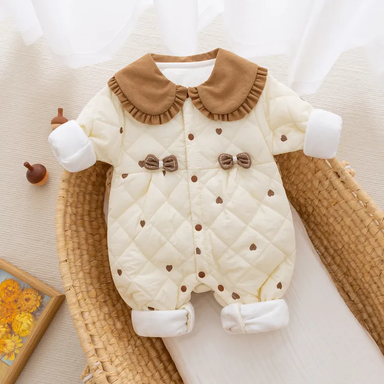 婴儿衣服棉夹秋冬款加厚外出服女宝宝连体衣宝宝加厚冬装连体棉服