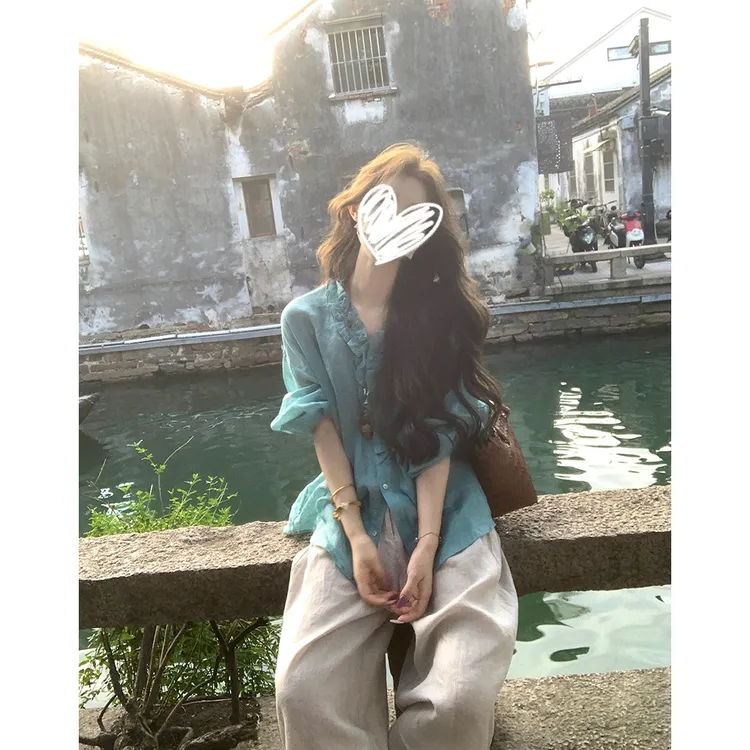 【阿菜专属】三色莱赛尔衬衫上衣女+慵懒感长裤两件套