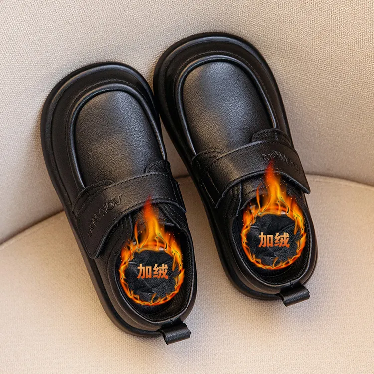 男童加绒皮鞋2025秋冬新款头层牛皮男孩棉鞋学校表演鞋宝宝皮鞋