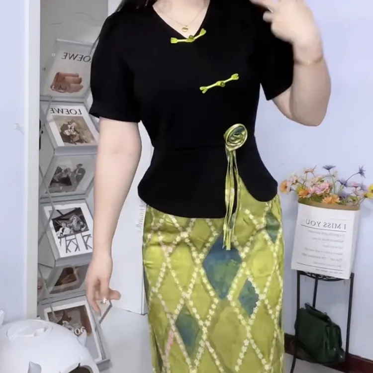 中国风时尚套装上衣短袖复古百搭夏季修身国风收腰