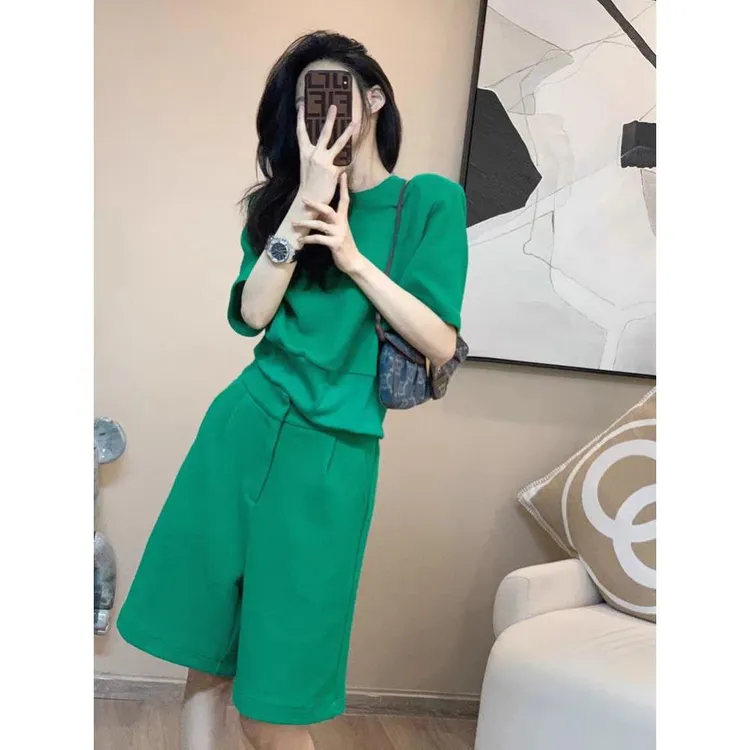 2025夏季新款女士时尚洋气运动服套装宽松显瘦短裤短袖上衣两件套