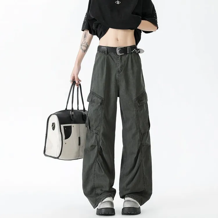 夏季解构设计感美式休闲裤男生潮牌高街褶皱痞帅宽松直筒工装裤子