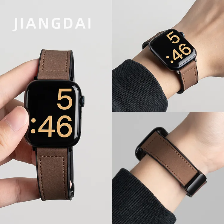 适用苹果S10手表iwatch11疯马纹真皮表带applewatch9苹果手表表带