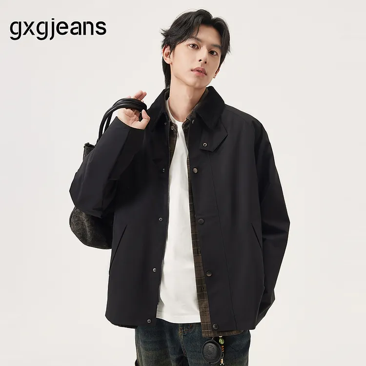 gxg.jeans男装黑色拼接灯芯绒领夹克外套男 25秋新品#J25D213063