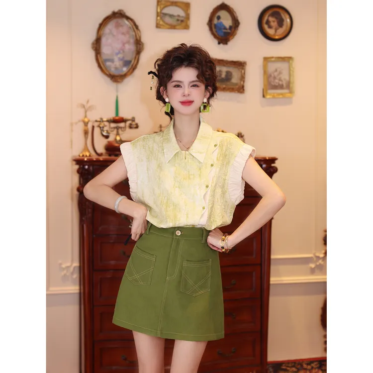 陈大器【小春笋】复古港风夏季休闲衬衫小个子宽松上衣JE0706482