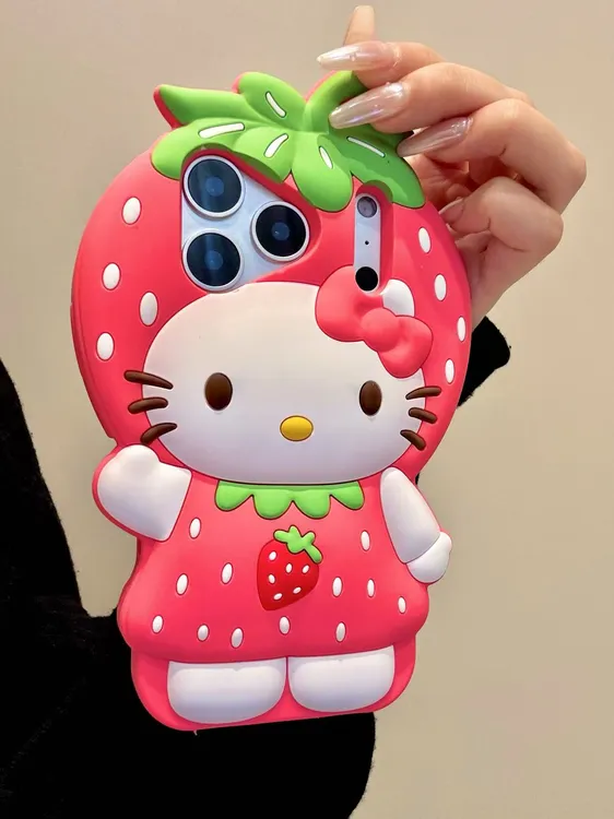 卡通草莓头套可爱猫咪适用iphone17promax苹果16手机壳15硅胶软壳