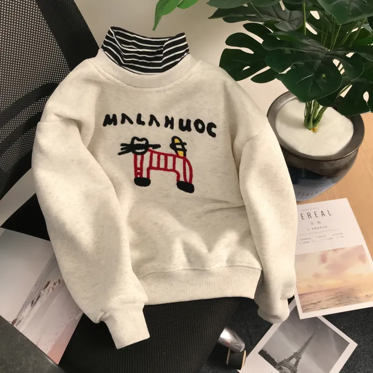 女童冬季新款加绒卫衣中大童女孩冬装加厚高领保暖洋气时髦上衣潮