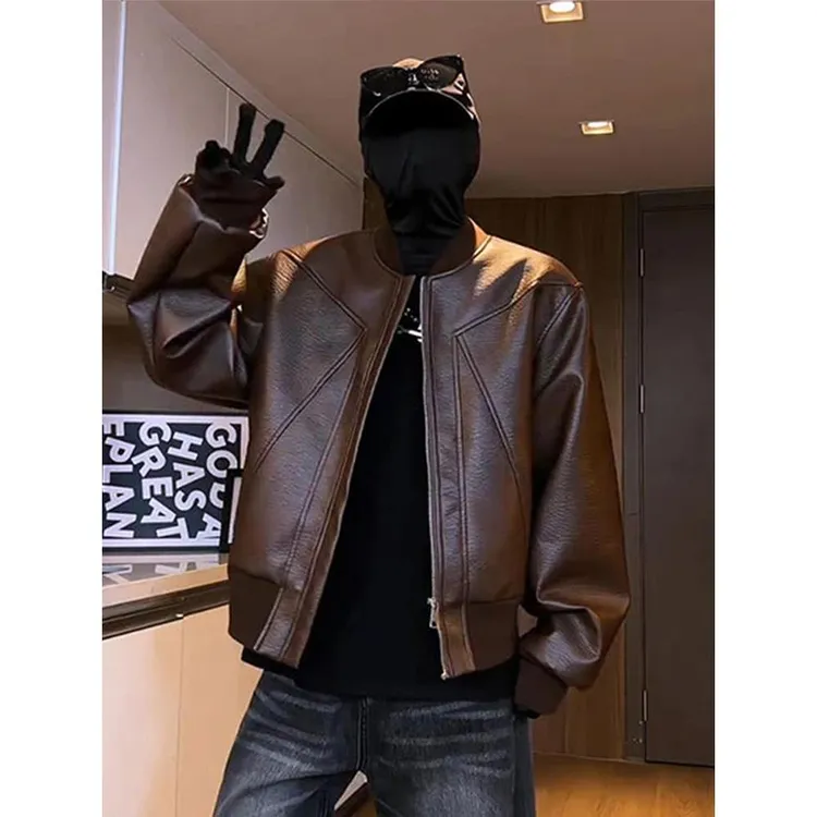 美式复古短款立领机车pu皮外套男款秋季美拉德高级感痞帅工装夹克