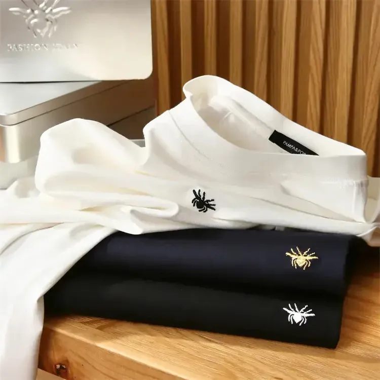 【拍一发二】2025夏季纯色简约圆领短袖净版T恤时尚百搭小蜜蜂刺绣