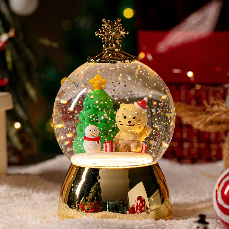 圣诞节圣诞树飘雪雪花水晶球款音乐盒八音盒儿童圣诞礼物雪人灯