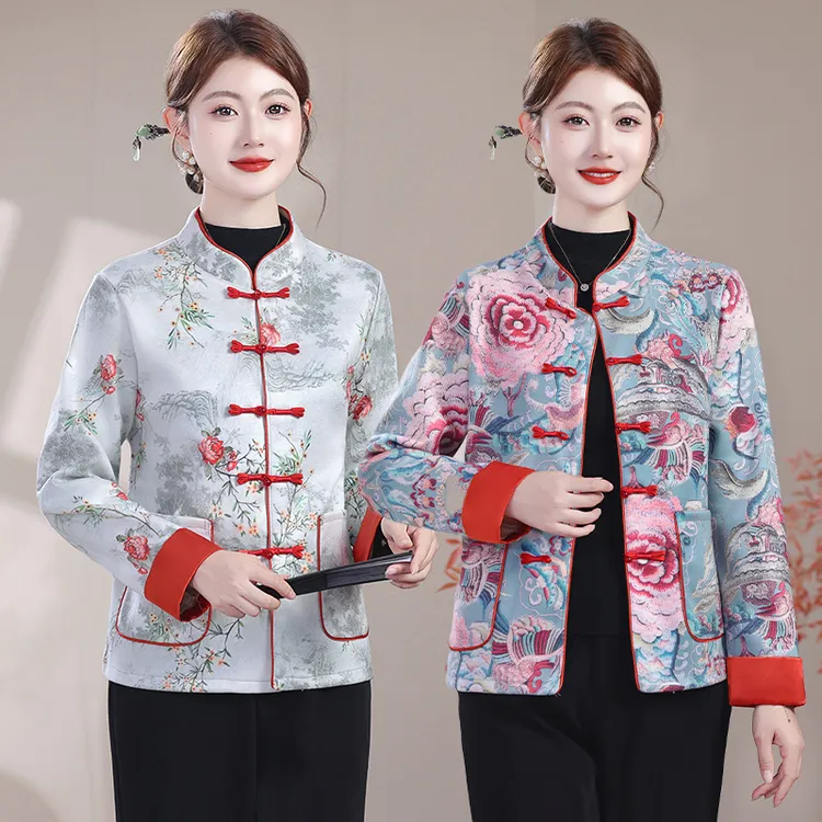 新中式妈妈秋季新款唐装外套开衫女中老年人国风中式立领盘扣上衣