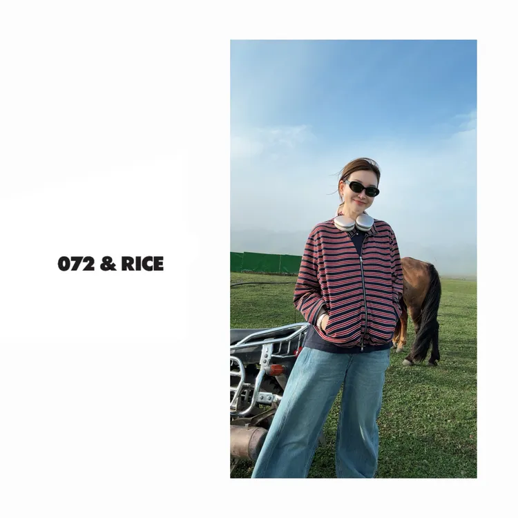 072 & RICE【美式条】秋季休闲翻领拉链长袖外套 Z-32W310