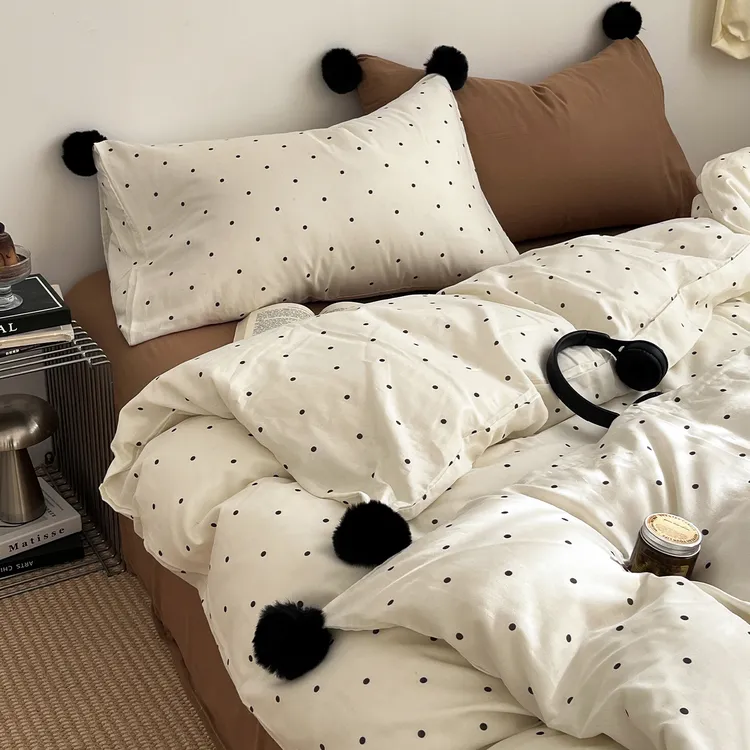 A类ins混搭球球波点双层纱全棉纯棉四件套床单被套宿舍三件套床笠