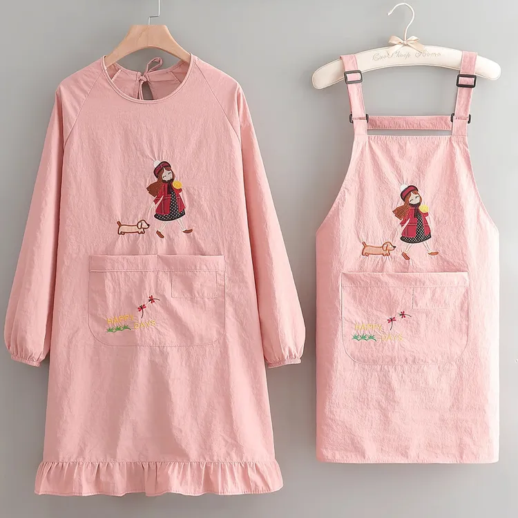 韩版公主系绣花反穿罩衣不沾毛宠物店厨房美甲花店围裙定制logo