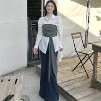 张兑兑duidui/小蛮腰叠穿抹胸两件套衬衫·显瘦韩系气质上衣