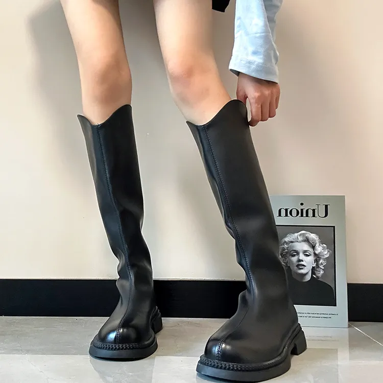 【胖瘦两选】秋冬平跟瘦瘦骑士靴时装靴英伦风长筒女靴不过膝弹力靴