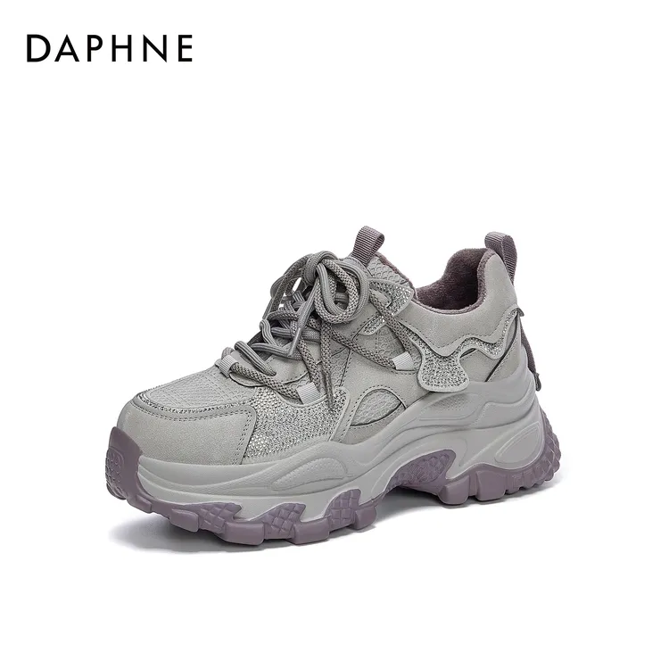 【双11好物】达芙妮2025秋冬新款皮面加绒老爹鞋增高百搭休闲女鞋