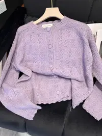 2025春季新款常规镂空开衫款针织纯色糖果毛衣上衣温柔春季时尚