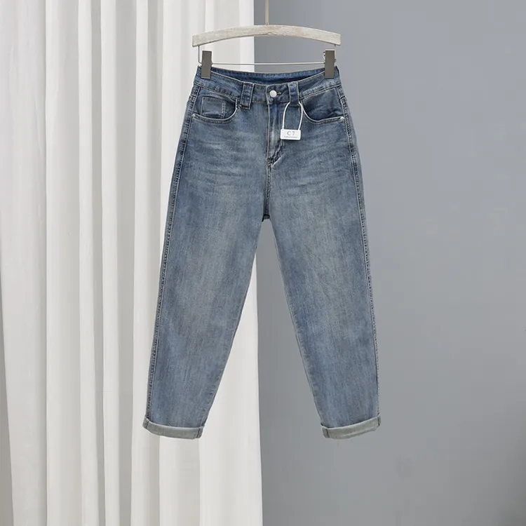 冬季加绒高腰9分牛仔裤女2025加绒小个子萝卜裤复古百搭哈伦裤子