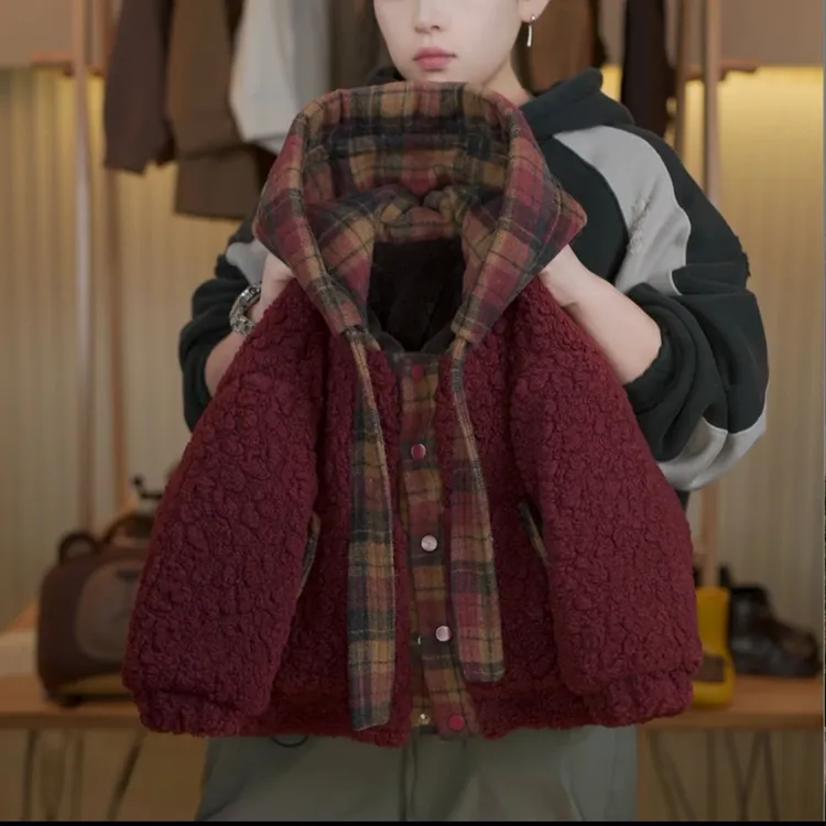 儿童冬季加绒新款棉衣男女宝宝三层加厚复古保暖韩版连帽毛毛衣潮