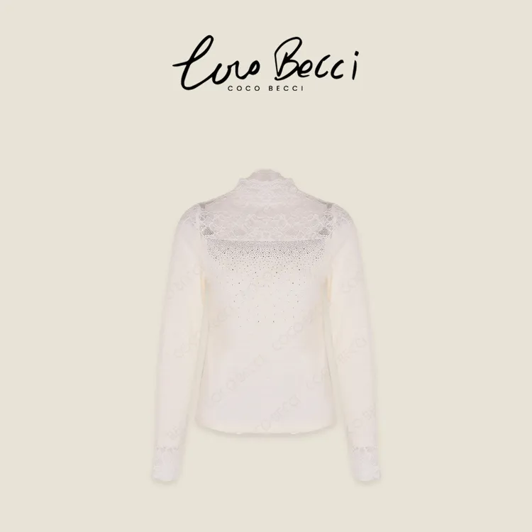 COCO BECCI【星河蕾丝打底】蕾丝波浪透感百搭打底衫CFLJD131267