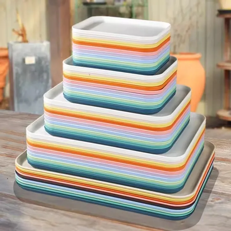 马卡龙塑料长方形花盆托盘底座加厚磨砂树脂阳台多肉移动接水盆托