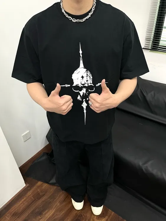 SAIMT THUG星月骷髅头印花短袖小众高街男女宽松嘻哈纯棉休闲T恤