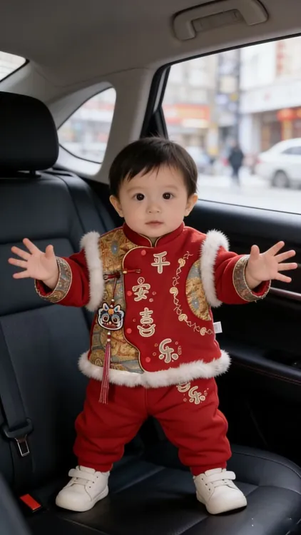 儿童分体冬季套装婴儿衣服宝宝周岁礼服国风加厚哈衣中式喜庆拜年