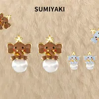 铜合金合成锆石耳饰 SUMIYAKI 秋冬复古小福象珍珠耳环通勤小巧
