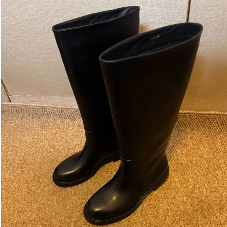 3.5cm34-41【匠心品质】真皮时装靴百搭膝下靴骑士加大筒长靴极简风