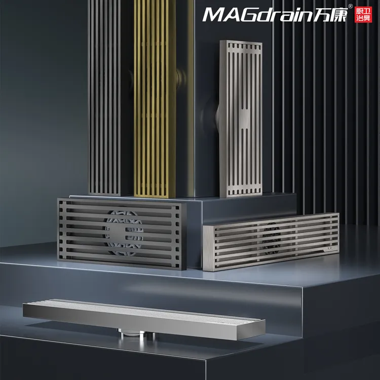 万康磁悬浮地漏长条淋浴房卫生间防虫防臭地漏全铜大排量极简定制