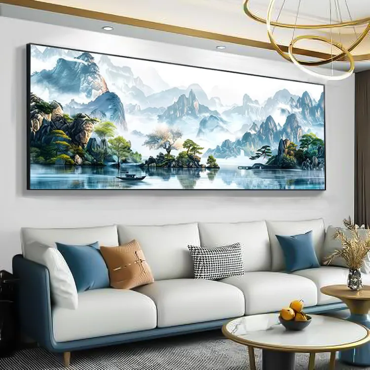 客厅装饰山水画大气沙发背景背景墙钻石客厅背景墙挂画装饰画
