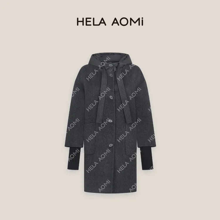 HELA AOMI “羽绒大衣”绵羊毛58.8%羊驼毛连帽羽绒大衣CY5DM08565