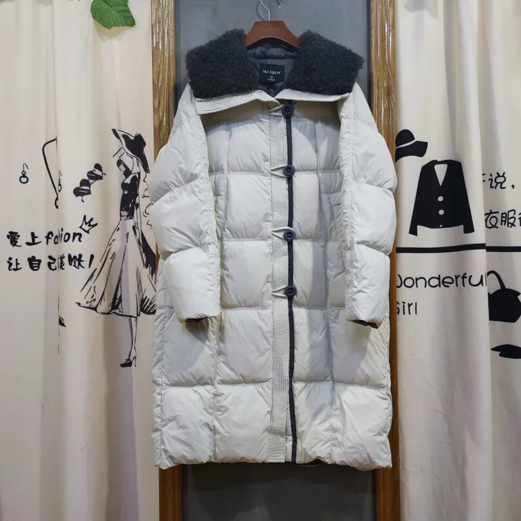麦寻YRLLS11Y冬季时尚翻领外套鸭绒长款宽松拼接羽绒服