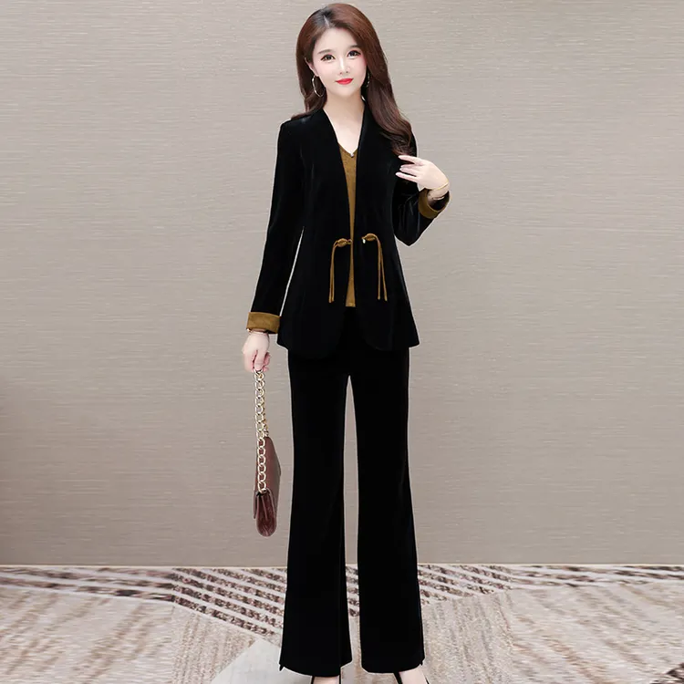 高端时尚洋气减龄职业小西装金丝绒三件套装女秋冬2025新款贵夫人