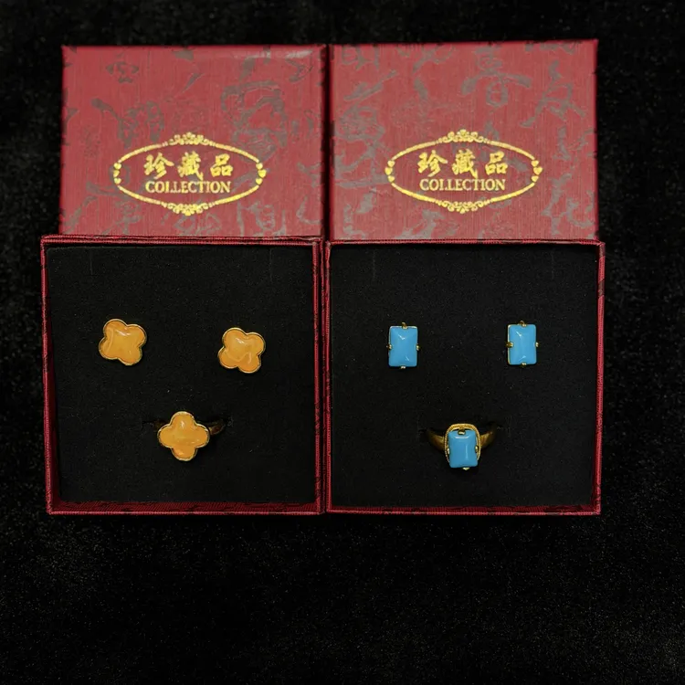 钛钢合成锆石耳饰 福利价两套货号303030藏式民族风戒指耳环