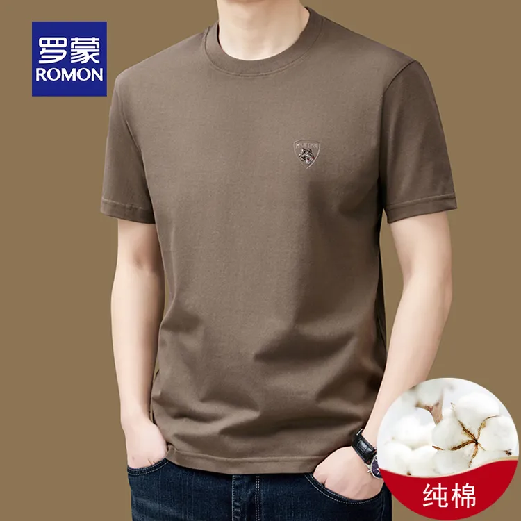 罗蒙100%全棉男士短袖t恤夏季薄款圆领印花上衣潮流半袖体恤小衫