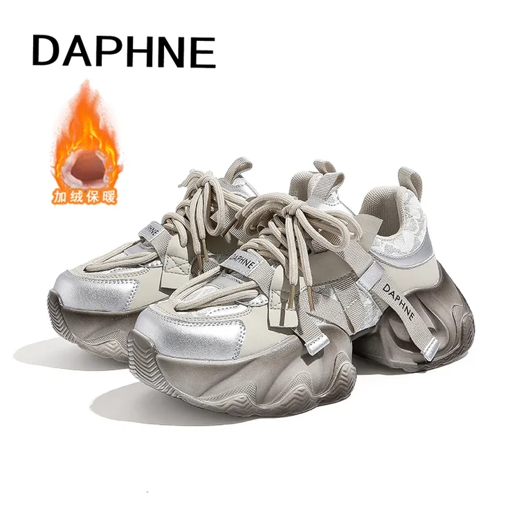 Daphne/达芙妮2026新款加绒保暖老爹鞋时尚百搭厚底增高潮流女鞋