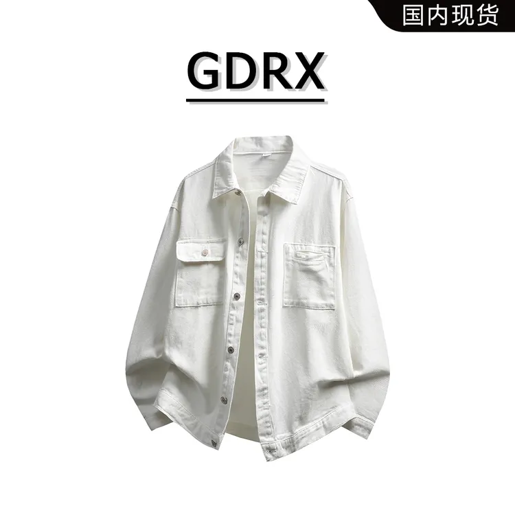 GDRX日系复古牛仔长袖夹克男士春秋季新款潮流百搭宽松简约外套
